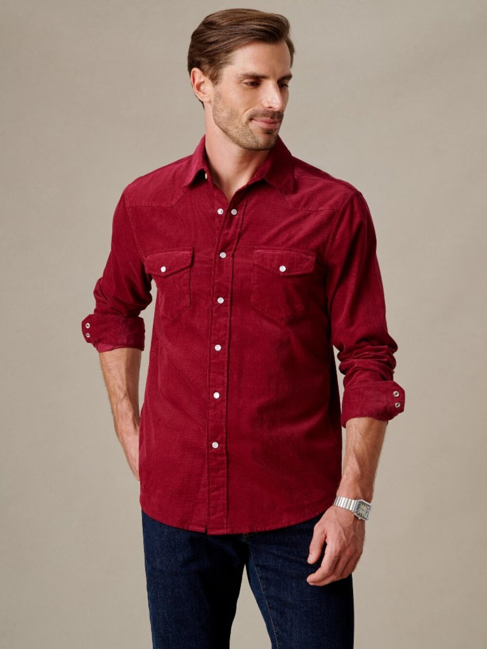 J McLaughlin Tribeca Corduroy Shirt - Cranberry NEW